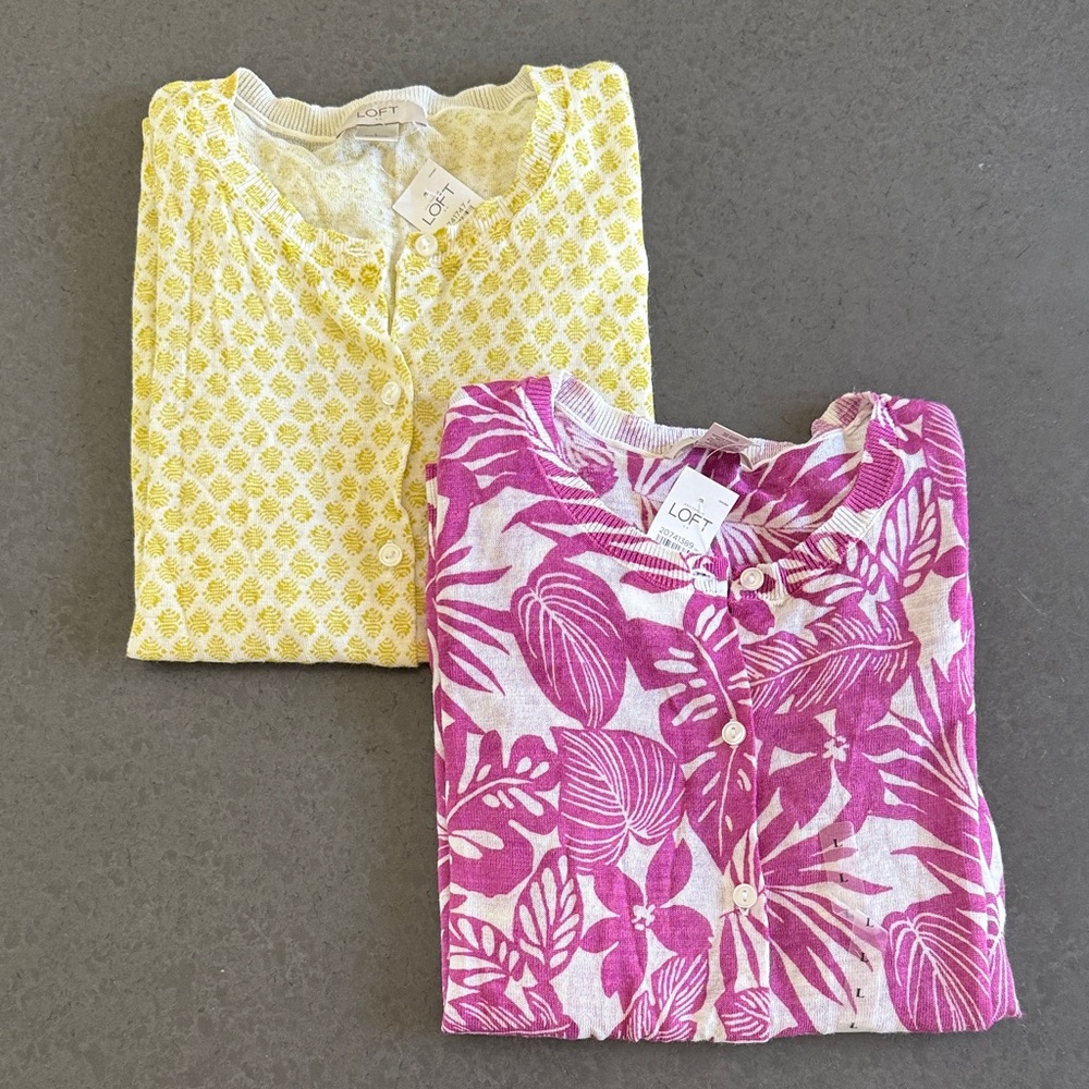 LOFT Ann Taylor Floral Button Up Cardigan Sweater LOT of 2